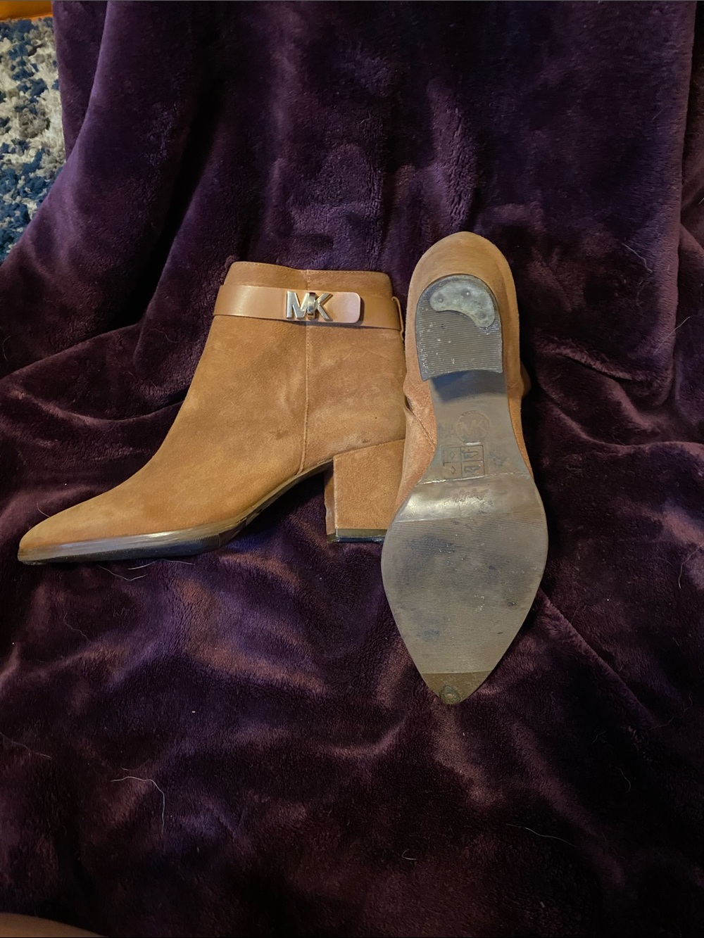 Michael Kors Tan Suede Ankle Booties with MK Accent